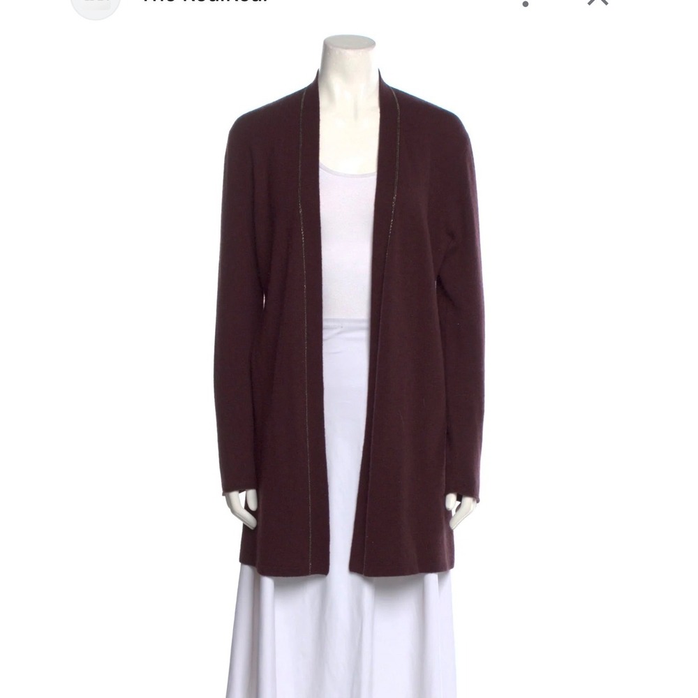 Neiman Marcus Cashmere Open Front Cardigan With Sparkle Detail Maroon Size Small